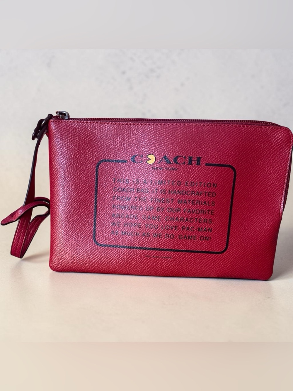 Coach red leather Pac-Man arcade game character wristlet